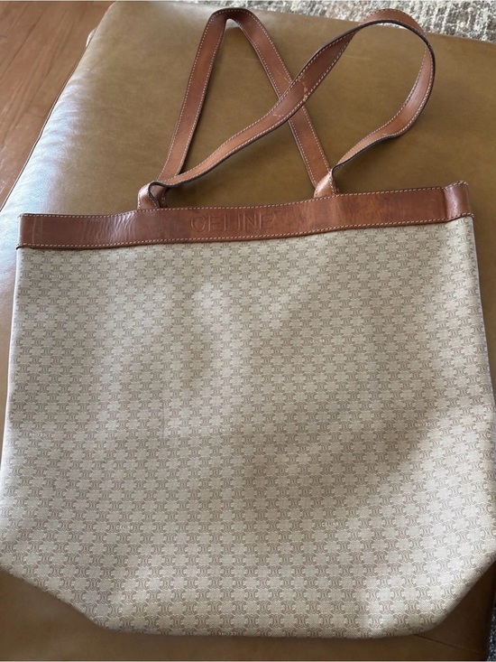 Celine Handbags - CELINE Vintage Large Celine Triomphe PVC And Leather Tote